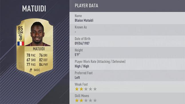 Carte blaise matuidi dans fifa 18