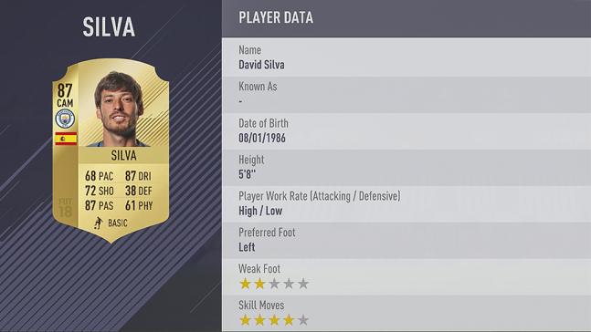 Carte david silva dans fifa 18