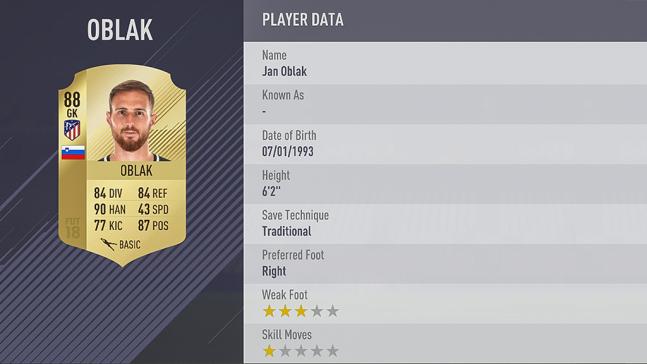 Carte jan oblak dans fifa 18