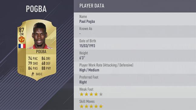 Carte paul pogba dans fifa 18