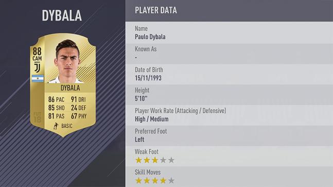 Carte paulo dybala dans fifa 18