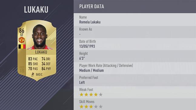 Carte romelu lukaku dans fifa 18