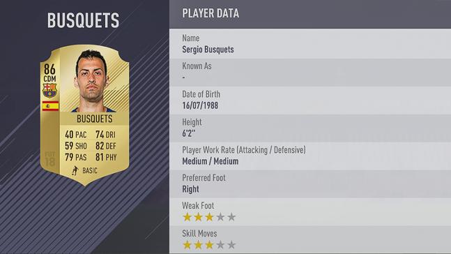 Carte sergio busquets dans fifa 18