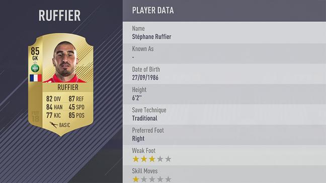 Carte Stéphane Ruffier  dans Fifa 18