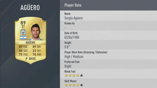 Carte Sergio Agüero dans Fifa 17