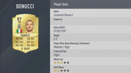 Carte  Bonucci dans Fifa 17