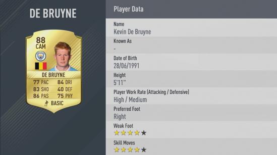 Carte Kevin De Bruyne dans Fifa 17