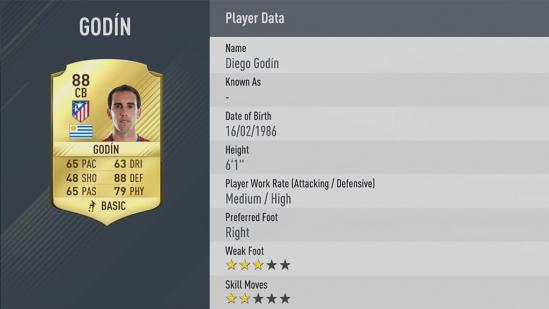 Carte Diego Godín dans Fifa 17