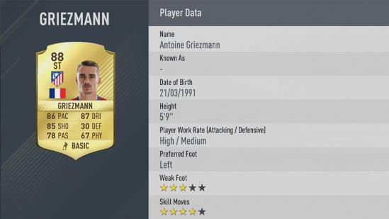 Carte Antoine Griezmann dans Fifa 17