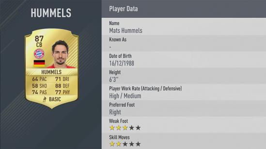 Carte Mats Hummels dans Fifa 17