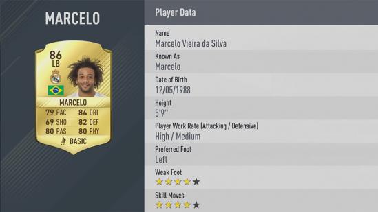 Carte Marcelo dans Fifa 17