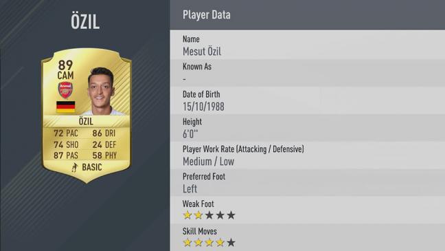 Carte Mezüt Özil dans Fifa 17